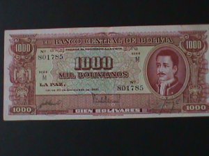 ​BOLIVIA-1945-CENTRAL BANK $1000 BOLIVIANOS.UNCIRULATED NOTE-VF 79 YEARS OLD