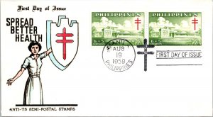 Philippines FDC 1959 - Anti TB Semi Postal Stamps - 2 x 6c+5c Stamp - F43200