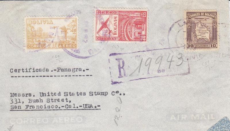 Bolivia to San Francisco, CA, 1939, Registered, Airmail, See Remark (21539)
