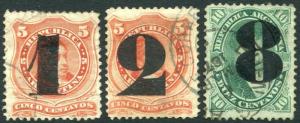 ARGENTINA-1877 Opts Set of 3 Values Sg 37-39 FINE USED V29518