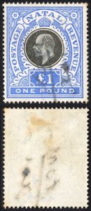 Natal SG142 One Pound Black and Bright Blue Fiscal Cancel