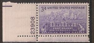 US 970 Fort Kearny 3c plate single LR 23908 MNH 1948