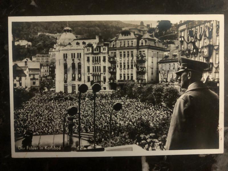 1938 Zwittau Sudetenland Germany RPPC Postcard Cover Fuhrer in Karlsbad