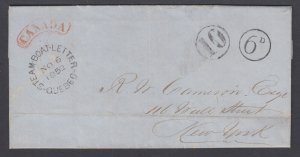 Canada 1852 F/L Quebec - New York, Steam Boat Letter , 10, 6d & red CANADA marks 