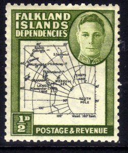 Falkland Islands Depd 1946 - 49 KGV1 1/2d Green & Black Map MM SG G1 (F1336 )