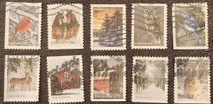 US Scott # 5532-5541; ten used (55c) Winter scenes, 2020; VF/XF; off paper