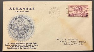 ARKANSAS CENTENNIAL #782 JUN 16 1936 WASHINGTON DC FIRST DAY COVER (FDC) BX4