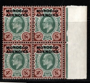 MOROCCO AGENCIES SG34 1907 4d GREEN & CHOCOLATE-BROWN BLOCK OF 4 MNH