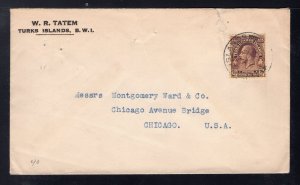 Turks & Caicos 1927 Cover to Chicago franked 2 1/2p George V, Scott 49