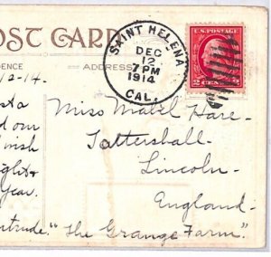 USA Postcard California *Saint Helena* Duplex 1914 GB Lincoln {samwells}PH79