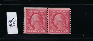 US #455 1914 COIL PERF 10 (VERTICAL JOINT LINE PAIR ) 2 CENT  MINT  NEVER HINGED