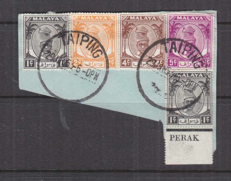 PERAK, 1938 piece, Sultan, 1c.(2), 2c., 4c., 5c., Taiping cds.