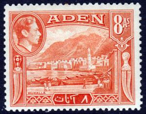 Aden KGVI 1939 8a Red-Orange SG23 Mint Hinged