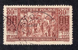 Poland 1933 80g Altar Panel, Scott 277 used, value = $1.25