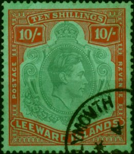 Leeward Islands 1938 10s Bluish Green & Deep Red-Green SG113 Fine Used