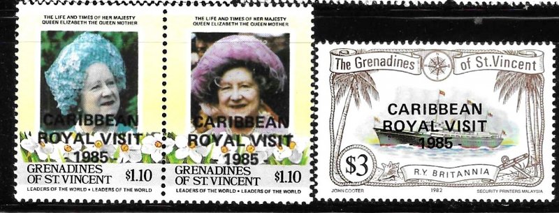 St Vincent Grenadines 1985 O/P Caribbean Royal Visit Sc 505-506,509 MNH A1222