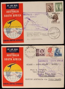 AUSTRALIA 1952 Australia - Sth Africa & boomerang covers to Cocos Is, Mauritius.