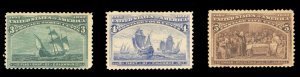 United States, 1893 Columbian Issue #232-234, 1893 3c, 4c and 5c, unused (reg...