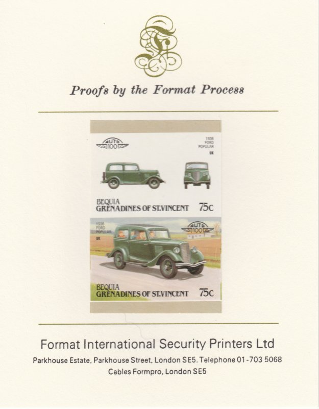 St VINCENT - BEQUIA 1987 CARS   imperf on FORMAT INT PROOF CARD
