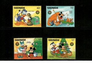 Grenada 1986 - Disney Mickey Mouse Donald Duck Christmas - Set of 4 Stamps - MNH