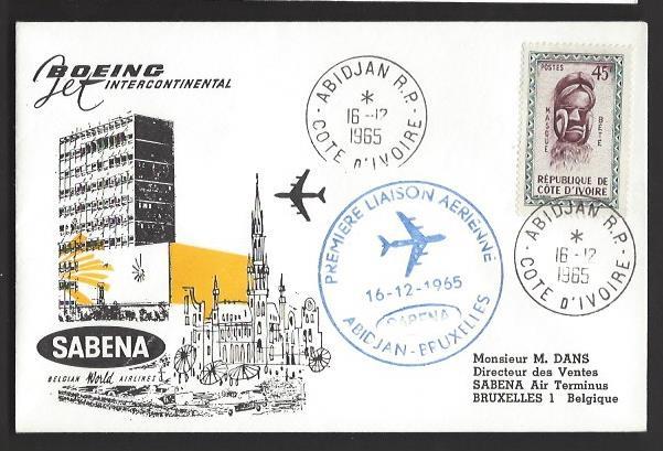 IVORY COAST FFC 1965 SABENA First Flight Cover to BRUSSELS BELGIUM