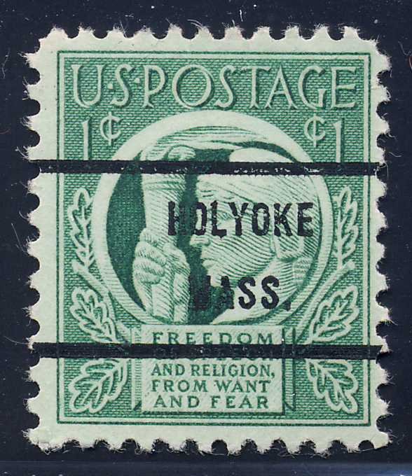 Holyoke MA, 908-71 Bureau Precancel, 1¢ Four Freedoms