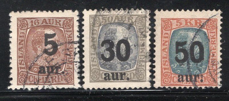 Iceland 1921-25 Surcharges 3 Better Values Used #130, 137-138 CV$120