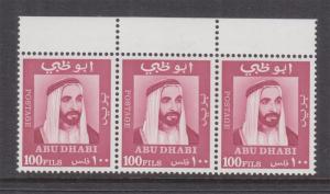 ABU DHABI, 1967 Shaikh to right, 100f. Red, marginal strip of 3, mnh.