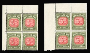 Australia #J89-90 Cat$162+, 1958 Postage Dues, 4p and 5p, blocks of four, nev...