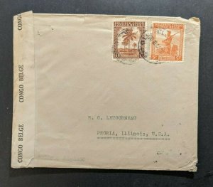 1944 Belgium Congo Censored Cover to Peoria Illinois USA