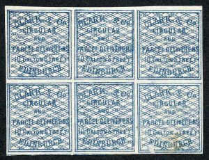 Block of 6 Clarke and Co Circular Delivery Stamps SGCD3