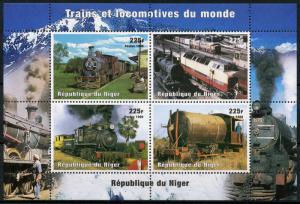 Niger 1998 MNH Trains & Locomotives of World 4v M/S Railways Rail Stamps