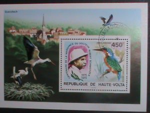 ​UPPER VOLTA-1975 CENTENARY OF DR. ALBERT SCHWEITZER-BIRDS- CTO S/S SHEET VEF