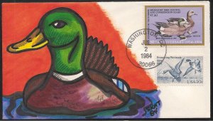 SKAT Hand Painted Dual Combo FDC for the Federal 1984 Duck Stamp