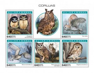 Guinea-Bissau - 2019 Owls on Stamps - 5 Stamp Sheet - GB181106a