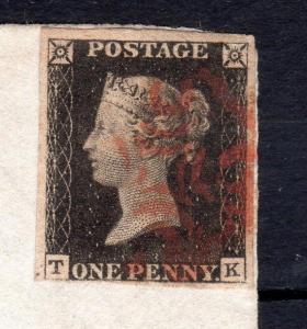 PENNY BLACK 4 MARGINS GOOD USED ON FRONT/LARGE PIECE