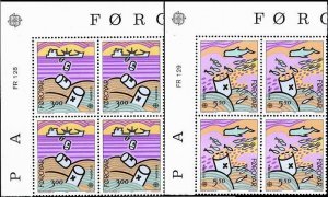 Faroe Islands #143-144 Europa Set of Corner Blocks of 4 with Consecutive ID Nos