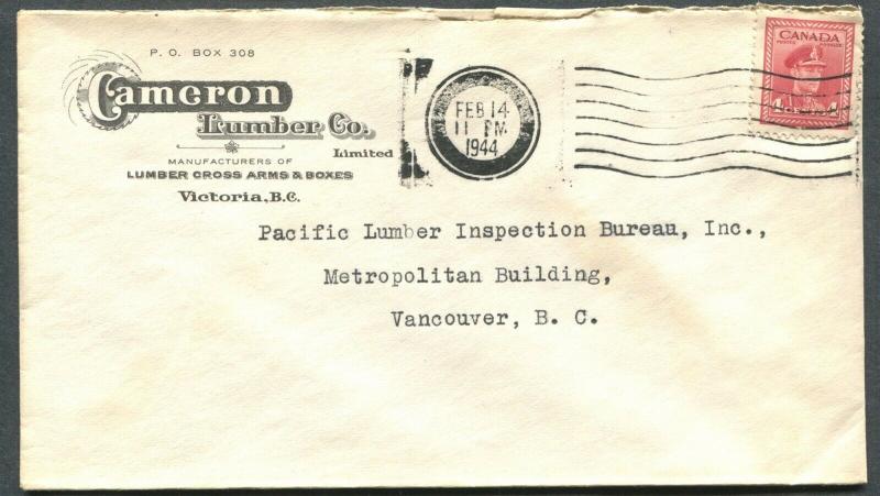 CANADA WWII BLACK OUT CANCEL COVER VICTORIA