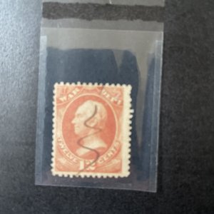 US Scott #O89 12¢ WAR DEPARTMENT OFFICIAL, Light Pen Cancel 