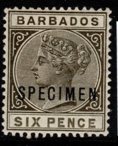 BARBADOS SG100s 1886 6d OLIVE-BLACK SPECIMEN MTD MINT