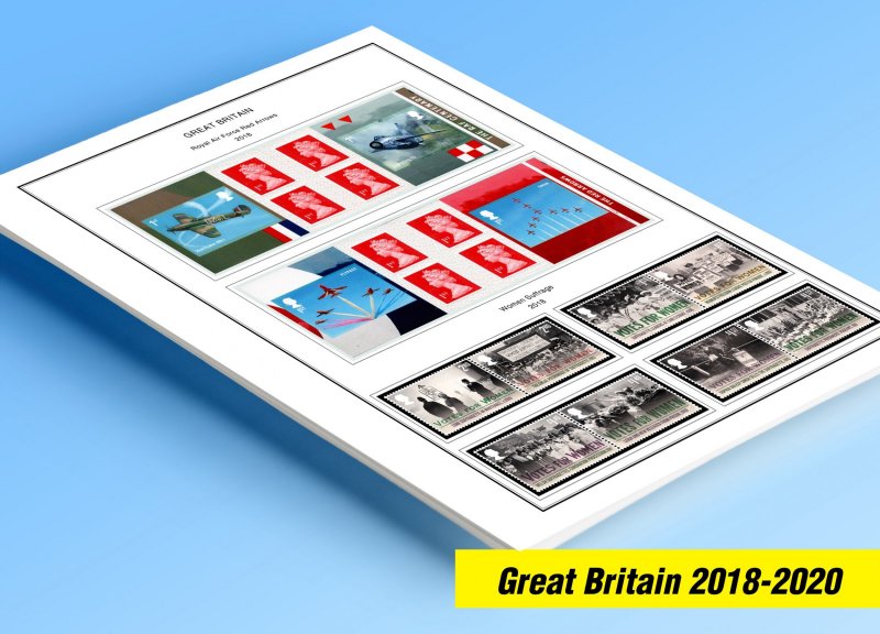 COLOR PRINTED GREAT BRITAIN 2018-2020 STAMP ALBUM PAGES (91 illustrated pages)