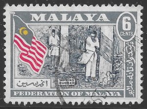 Malaya Scott 80 Used,, 6c blue, red & yellow Tapping Rubber issue of 1957