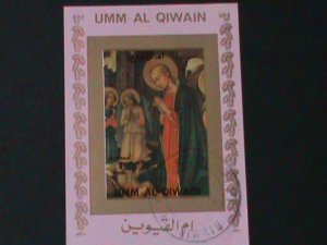 ​UMM AL QIWAIN-CHRISTMAS ISSUE-VIRGIN & CHILD-CTO IMPERF-S/S VF-FANCY CANCEL