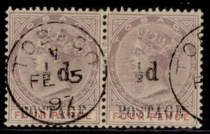 TOBAGO QV SG33 + 33a, ½d on 4d OPT VARIETIES, USED. Cat £135. PAIR 