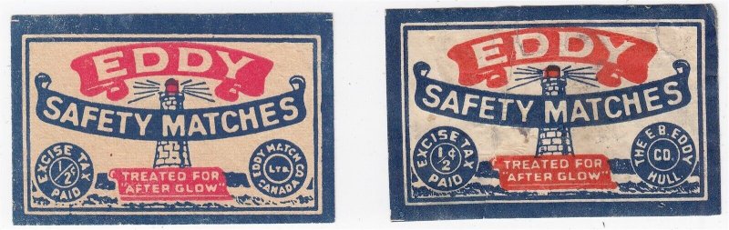 Canada Revenue 1/2¢ Excise Tax Matchbox Labels EDDY SAFETY MATCHES
