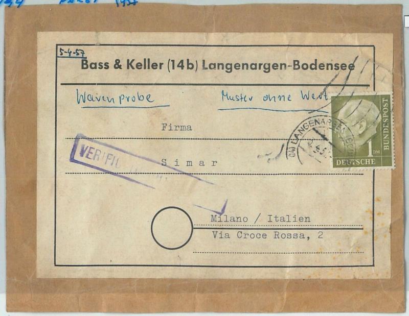 66785 - GERMANY  - Postal History -  PACKAGE LABEL to ITALY 1957