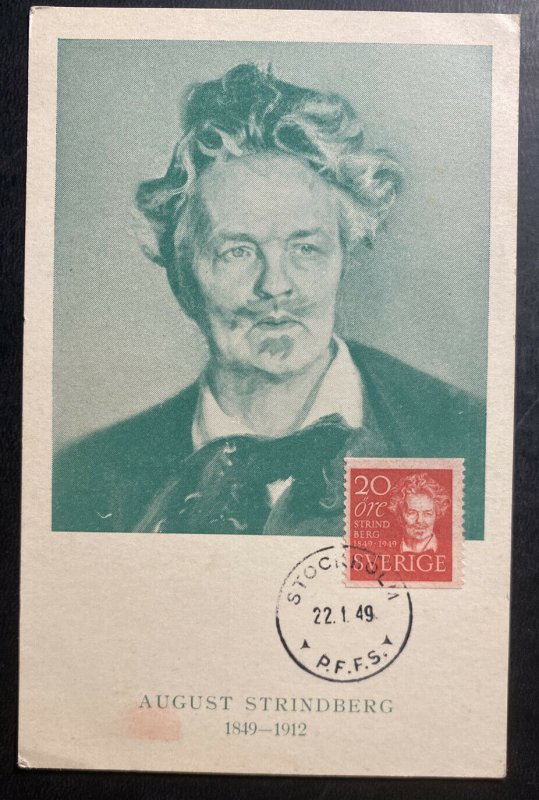 1949 Stockholm Sweden Maxi postcard First DaY Cover FDC August Strindberg 