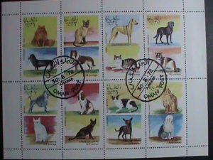 ​OMAN STAMP-1972-RARE WORLD BEAUTIFUL LOVELY CATS & DOGS-CTO FULL SHEET VF