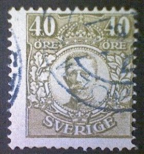 Sweden (Sverige), Scott #88, used (o), 1917, King Gustav V, 40ö, olive green