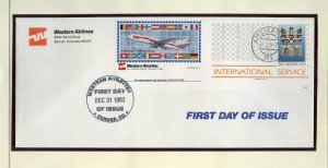 UNITED STATES 1983  WESTERN AIRLETTER INTERNATIONAL SERVICE FIRST DAY COVER